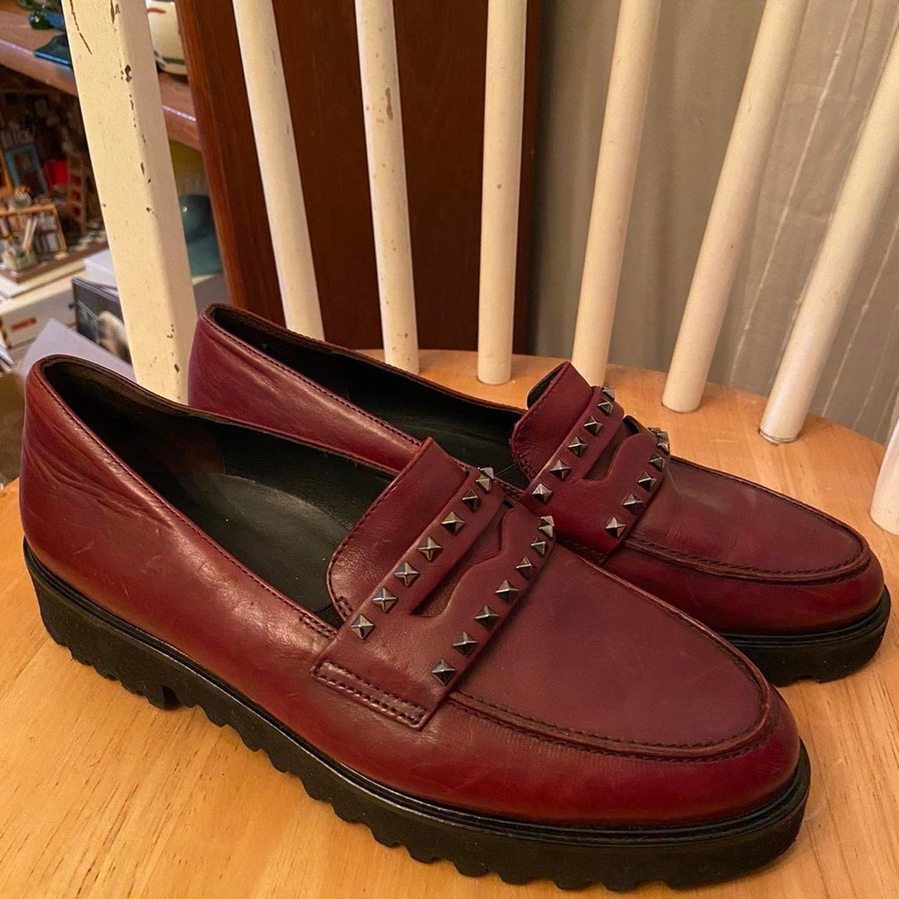Paul Green Burgundy Leather Studded Loafers